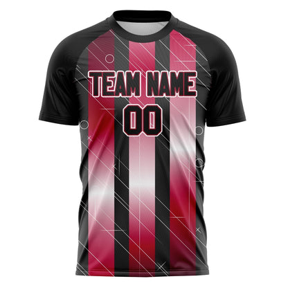 Custom Black Red Pattern Soccer Jersey