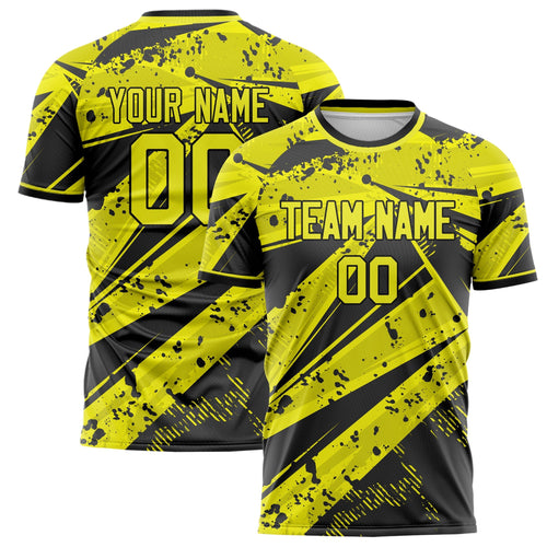 Custom Yellow Black Pattern Soccer Jersey